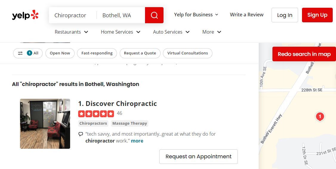 Yelp Page for Discover Chiropractic - Bothell