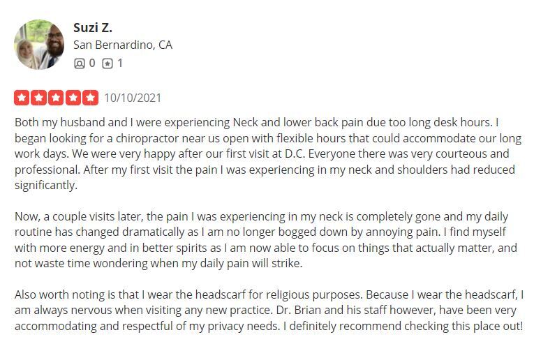 5 star Yelp Review for Discover Chiropractic - Bothell